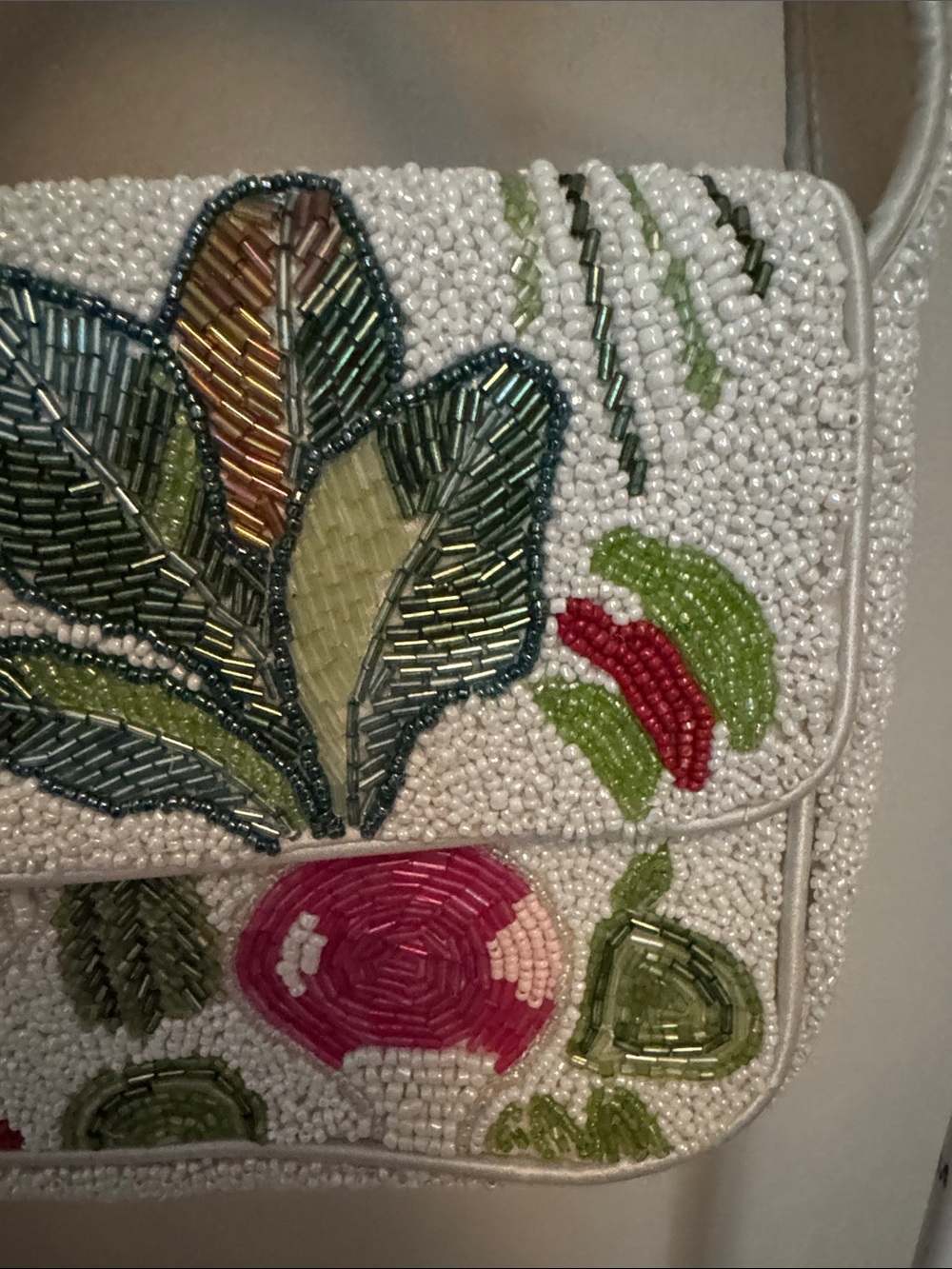 Beaded White Vegetable Embroidered Shoulder Bag - Picture 2 of 13